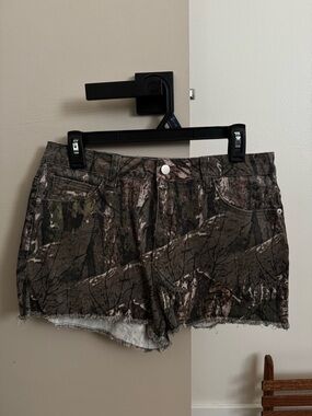 Fashion Nova Women's Camo Denim Cutoff Shorts - Brown/Green/Black